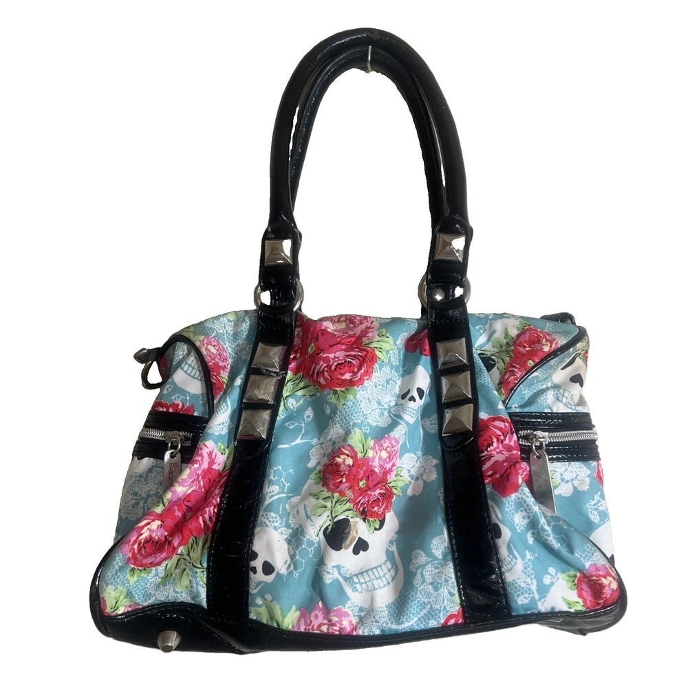 Betseyville Skull Rose Print Hobo Shoulder Bag Studded Betsey Johnson Y2K
